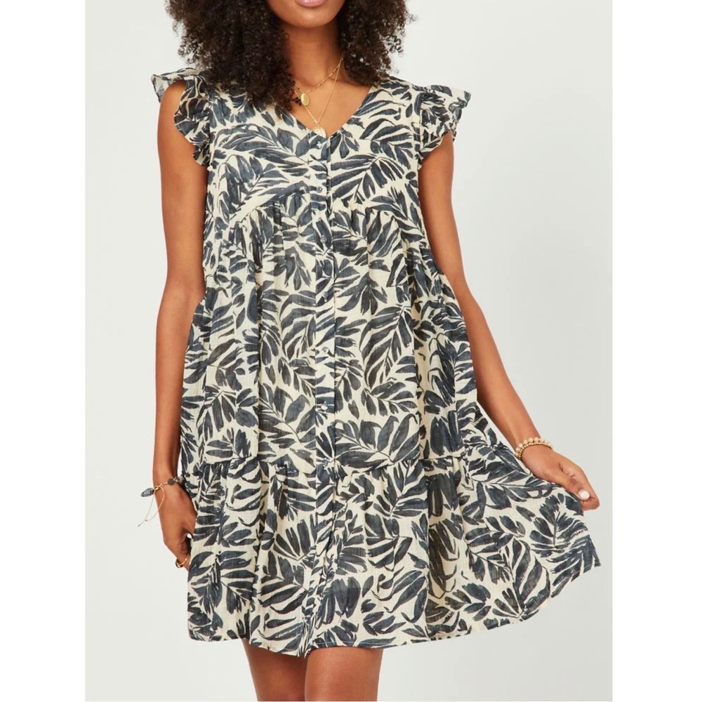 Hayden Los Angeles Womens Blue Palm Leaf Ruffle Tiered Mini Dress-Small